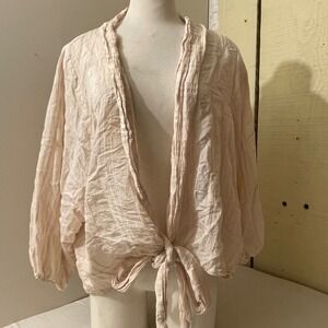 Lovestitch Womens Medium Cream‎ Open Front Tie Kimono Lightweight Cardigan Top